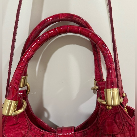 Brahmin Celia Heat Melbourne Bag Embossed Leather Satchel Dark Pink Violet Red - Picture 6 of 10
